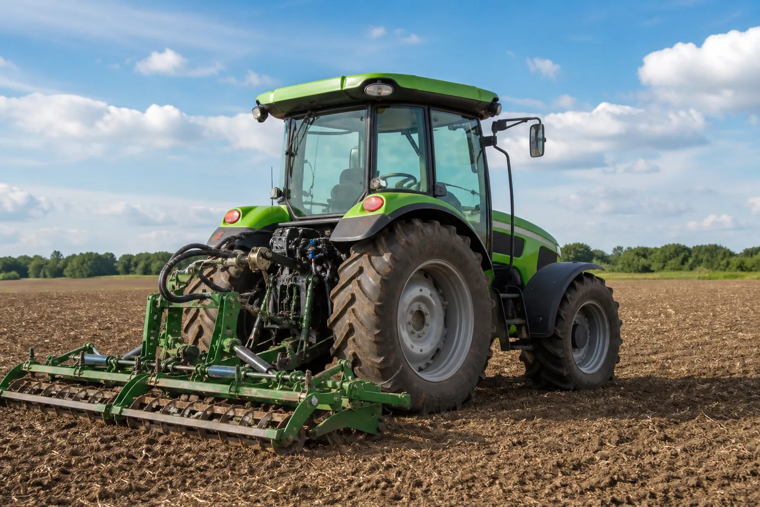 Agricultural tractor with hydraulic rear implement