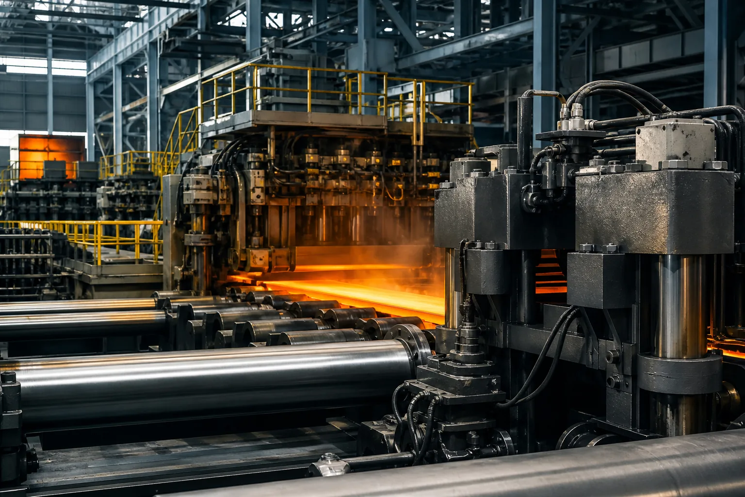 Hydraulic machinery in a modern steel processing facility