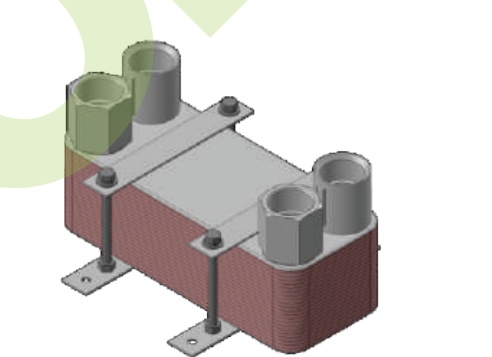 CoolAce gasket-free plate heat exchanger with mounting brackets, manufacturer illustration
