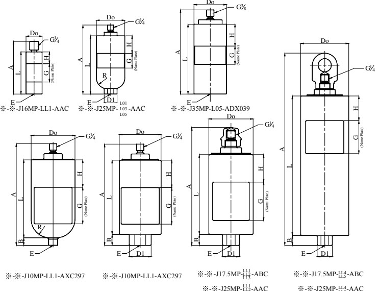 Nippon J Series Bladder Accumulators shown in the manufacturer catalogue