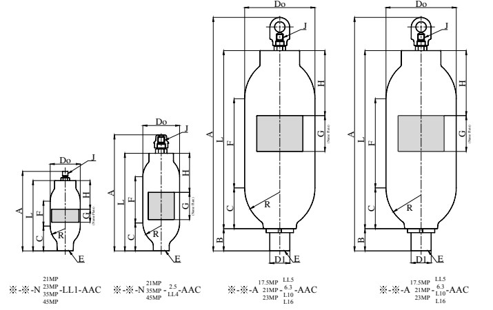 Nippon N and A Series Bladder Accumulators shown in the manufacturer catalogue