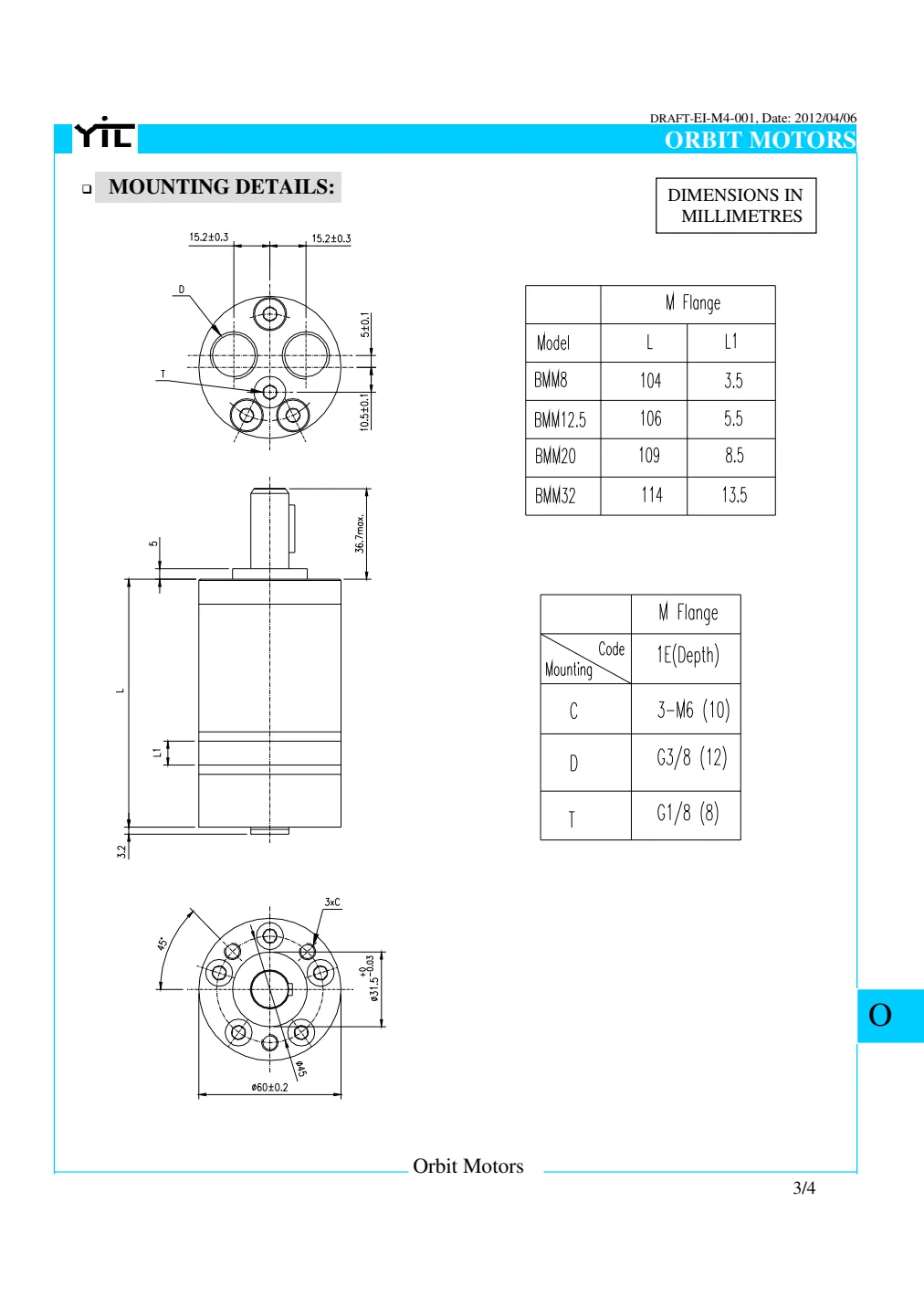 Yuken YMM Series orbit motors shown in the manufacturer catalogue