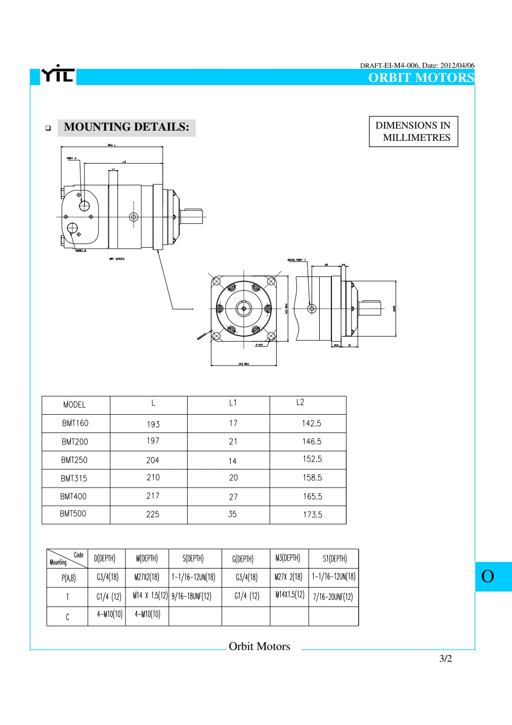 Yuken YMT Series orbit motors shown in the manufacturer catalogue