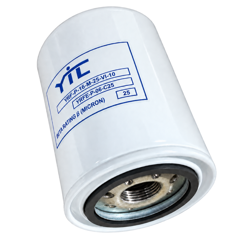 Yuken YRFE-P-06-C25 spin-on canister with threaded base, transparent background