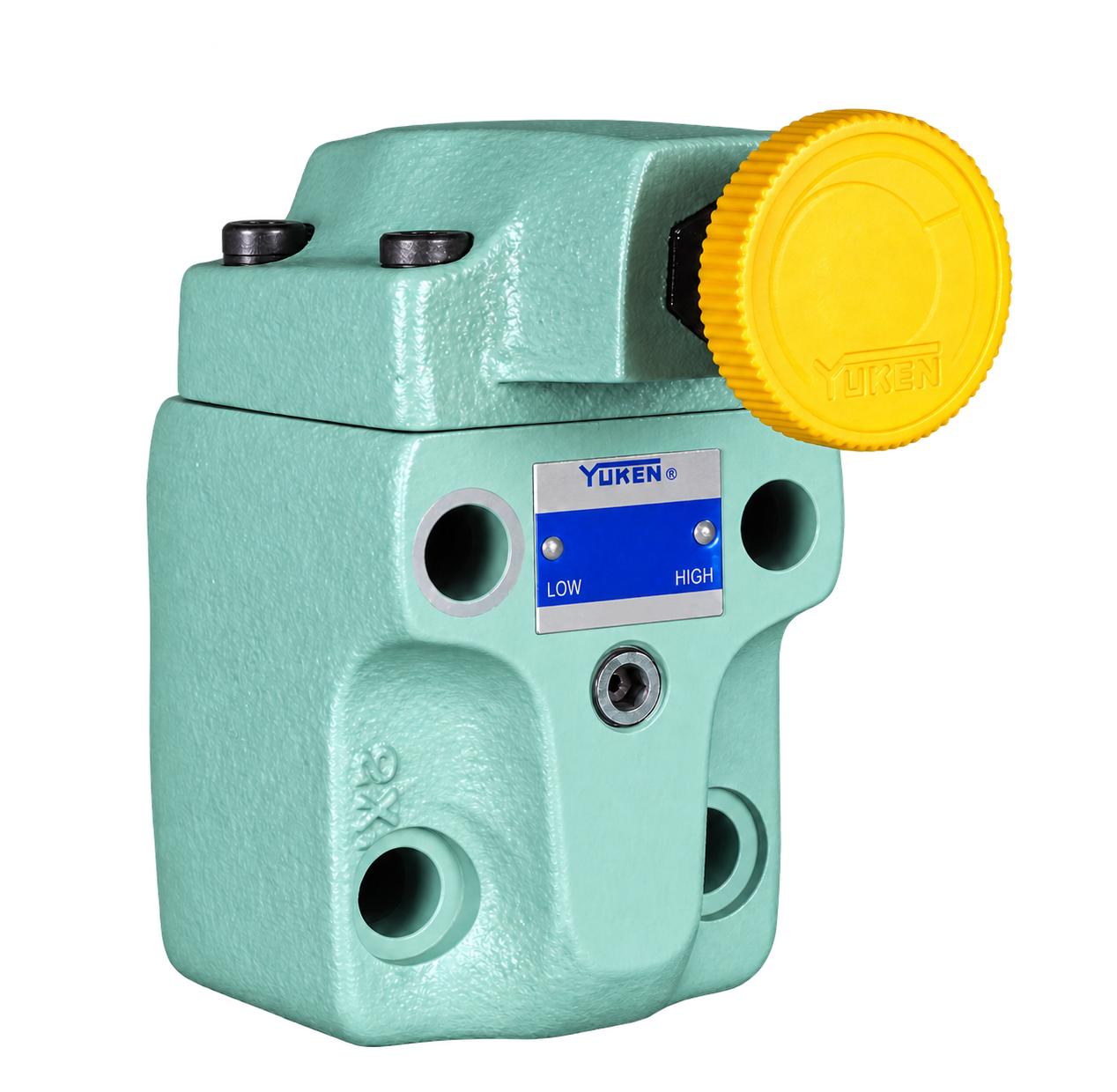 Yuken BG and BT pilot operated relief valve with pressure adjustment knob