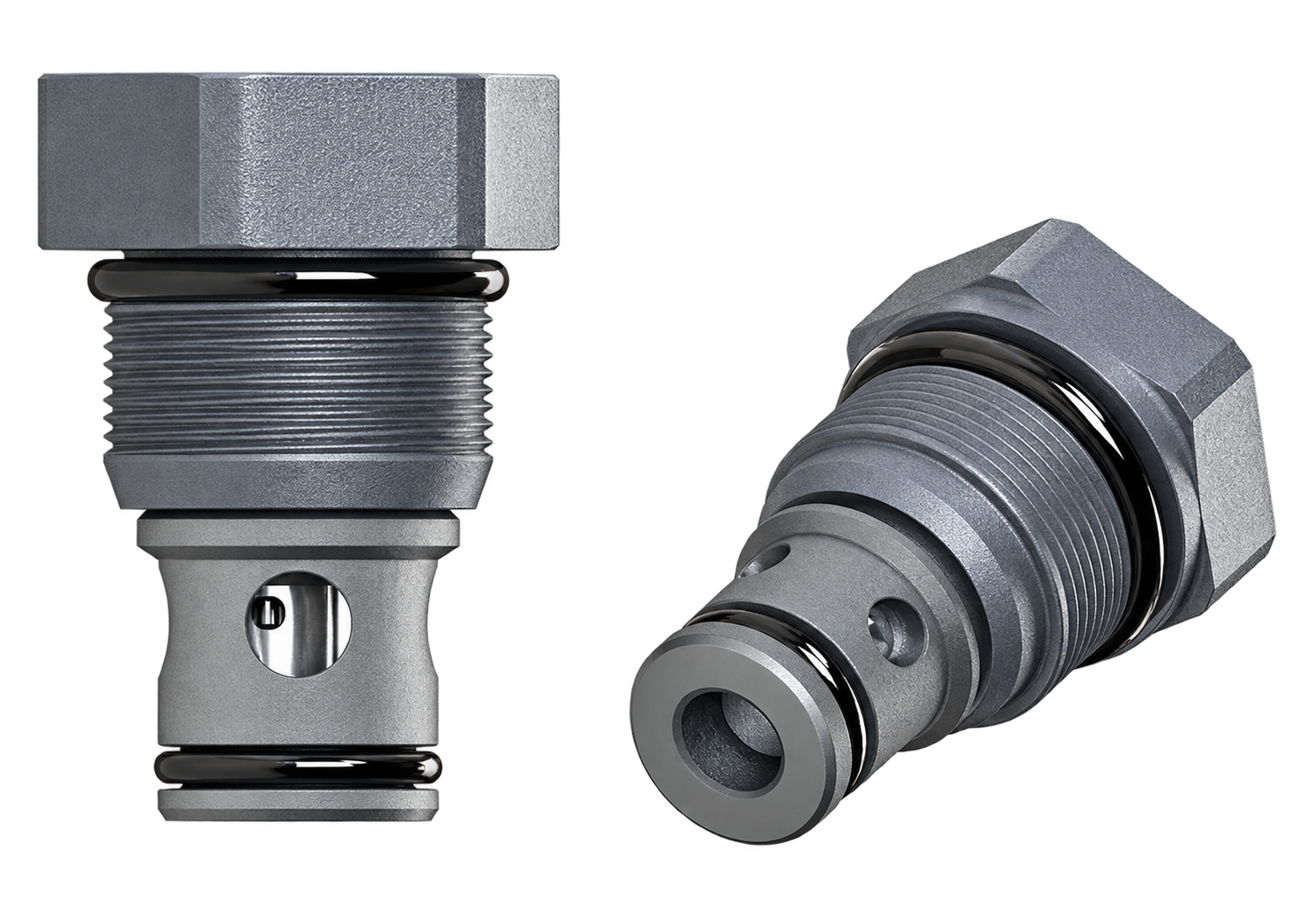 Yuken CK cartridge check valve shown in two manufacturer product views
